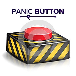 Panic Button Vector. Red Alarm Shiny Button Icon. Psychological Health Illustration