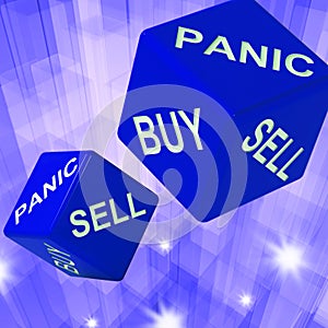 Panic, Buy, Sell Dice Background Showing International Transactions