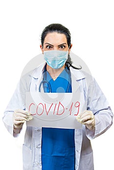Panic doctor with sign Covid-19