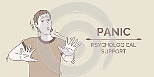 Panic and psychological support vector banner template. Mental disorder, psychology problem concept.