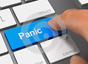 Panic pushing keyboard with finger 3d illustration