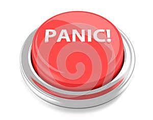 PANIC! on red push button. 3d illustration. Isolated background