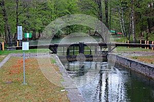 Paniewo Lock, the ninth lock and the only twin-chamber lock on the Augustow Canal in Poland.