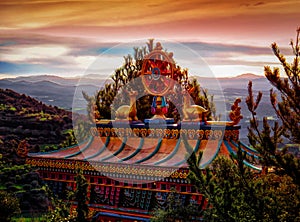 Panillo Vajrayana Tibetan Buddhist temple in Spain at Dawn photo
