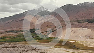 Panj River and Pamir Mountains, Panj Is Upper Part of Amu Darya River. Panoramic View, Tajikistan and Afghanistan Border