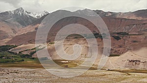 Panj River and Pamir Mountains, Panj Is Upper Part of Amu Darya River. Panoramic View, Tajikistan and Afghanistan Border