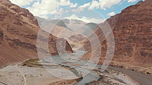 Panj River and Pamir Mountains, Panj Is Upper Part of Amu Darya River. Panoramic View, Tajikistan and Afghanistan Border