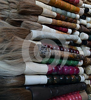 Panjiayuan market beijing China Calligraphy chinese brushes pens with decorations on sales at the market different style different