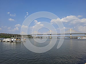 Panjim bridge over the Mandovi river, Atal setu in goa, panjim  bridge panoramic view.