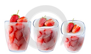 Panna cat from strawberries and cream, jelly, pudding. Isolated object on a white background. Photo, image.