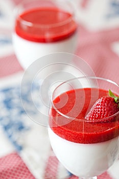 Panna cotta dessert with strawberry sirup