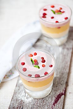 Panna cotta in layers with strawberries