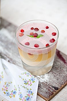 Panna cotta in layers with strawberries