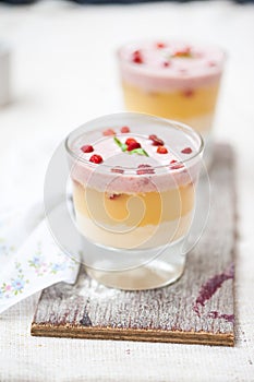 Panna cotta in layers with strawberries