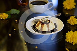 Pannacotta dessert with flowers