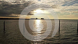 Panning Across Old Pier Sunset