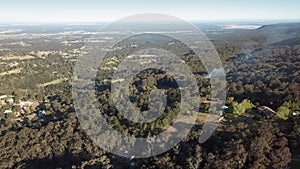Panning aerial view over Kurrajong, Grose Vale and the village of Bowen Mountain