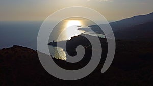 Panning of areal view of Marina di Camerota in backlight