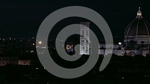 Panning of Florence with Palazzo Vecchio and Cathedral of Santa Maria del Fiore seen from Piazzale Michelangelo, Italy