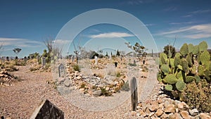Panning shot of Boothill Cemetery in Tombstone, Arizona