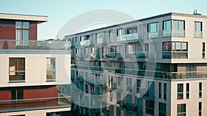 Panning Shot of New Buildings of Modern Apartment Residential Complex Exterior