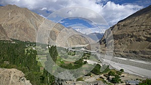 Panning shot of turtuk village, Diskit, Jammu & Kashmir, India