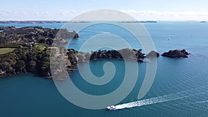 Panning view of the bays of Waiheke Island