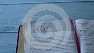 Panning view on the book of Micah of old testament.