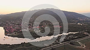 Panning view Mtskheta city panorama with Mtkvari river