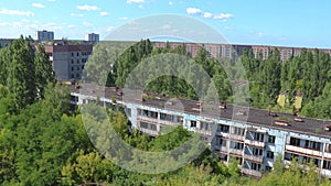 Panning view from the top of a building in ghost town of pripyat.