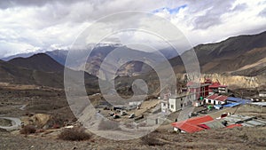 A panning view of the town of Muktinath