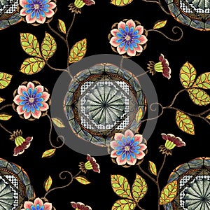 Panno from decorative mandala with flowers. photo