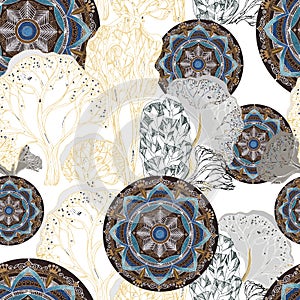 Panno from decorative mandala with forest.