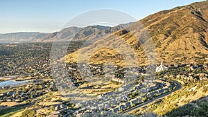 Pano Top view of Draper City in Utah with a clear blue sky background