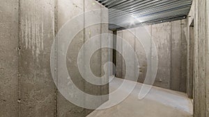 Pano Unfinished empty cold storage room in a basement of a house