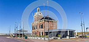 Panoama of the Havenmantsje building in the harbor of Harlingen