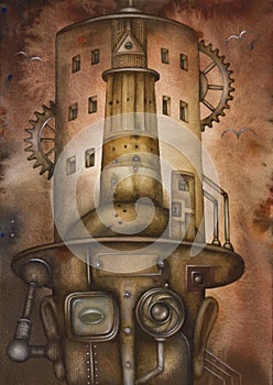 The Panopticon prison illustration. Steampunk.