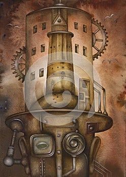 The Panopticon prison illustration. Steampunk. photo