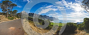 Panorama of the 12 Apostles in Cape Town with blue sky