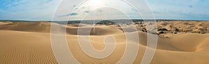 Panorama 180 of the desert in spring from a bird's eye view.