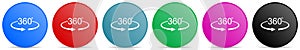 Panorama 360 vector icons, set of circle gradient buttons in 6 colors options for webdesign and mobile applications