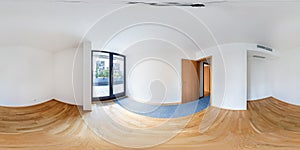 Panorama 360 view in modern white empty loft apartment interior of living room hall, full seamless 360 degrees angle view