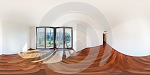 Panorama 360 view in modern white empty loft apartment interior of living room hall, full seamless 360 degrees angle view