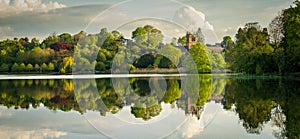 Panorama across the Mere to the town of Ellesmere in Shropshire