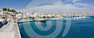 Panorama of Adamantas port, Milos island, Greece