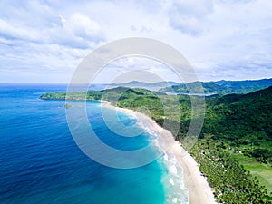 Panorama Aerial Drone Picture of the Nacpan Beach in El Nido, Palawan, Philippines