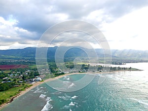 Panorama Aerial Drone View of Waikiki Beach Honolulu Hawaii USA taken from Diamond head.