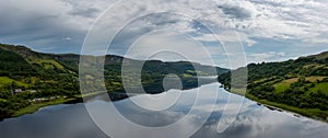 Panorama aerial landscape view of Glencar Lough in western Ireland