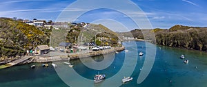 A panorama aerial view across the inlet at Solva, Pembrokeshire, South Wales