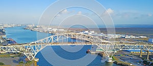 Panoramic aerial view Corpus Christi Harbor Bridge in the Port o photo